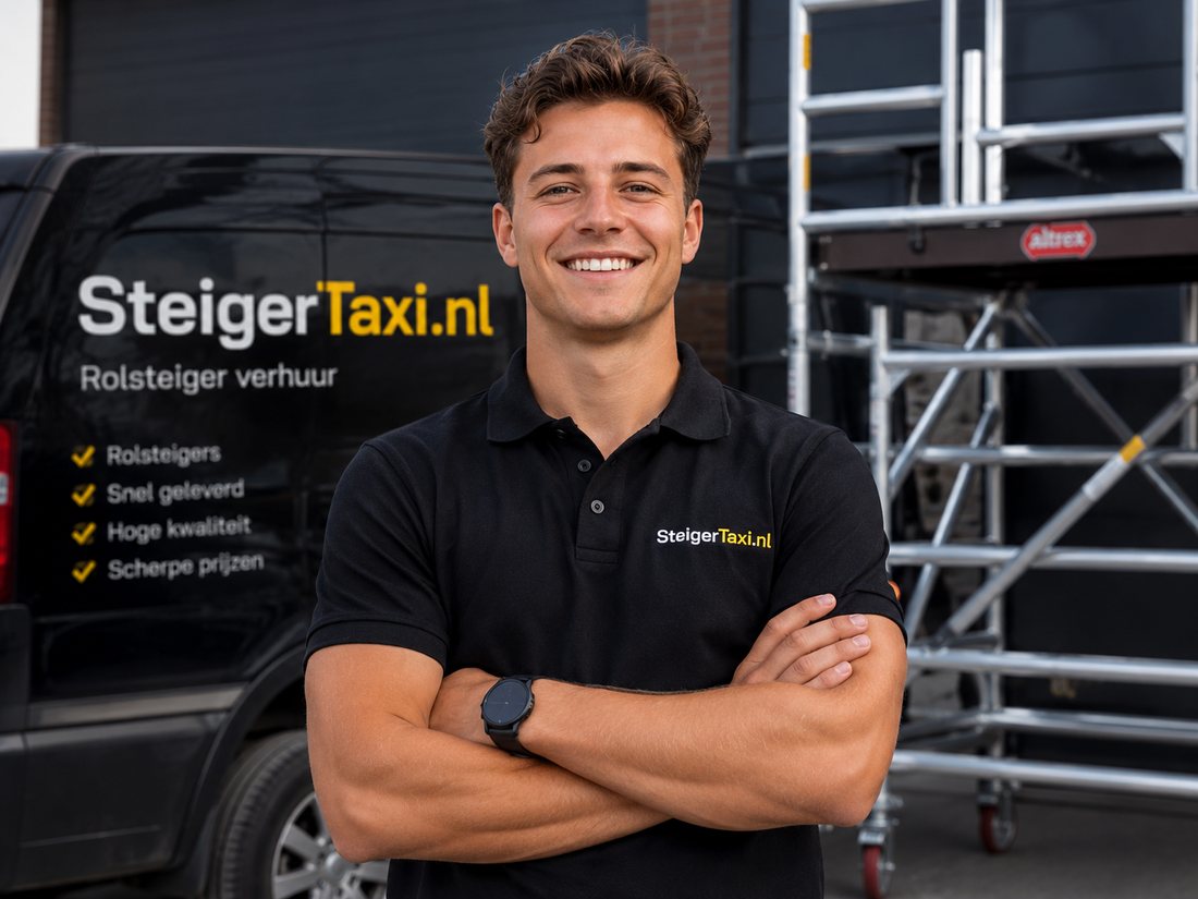 Steigerspecialist van Steigertaxi bij de bedrijfsbus